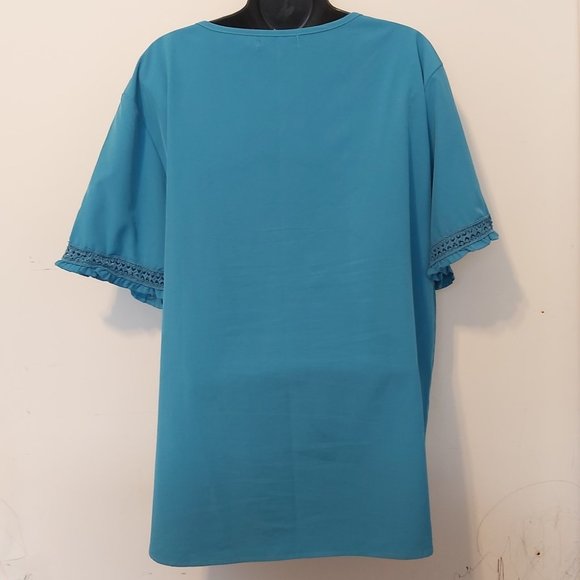 MISSLOOK | Women's Embroidered V-Neck Top Blue Size 4XL - Picture 5 of 8